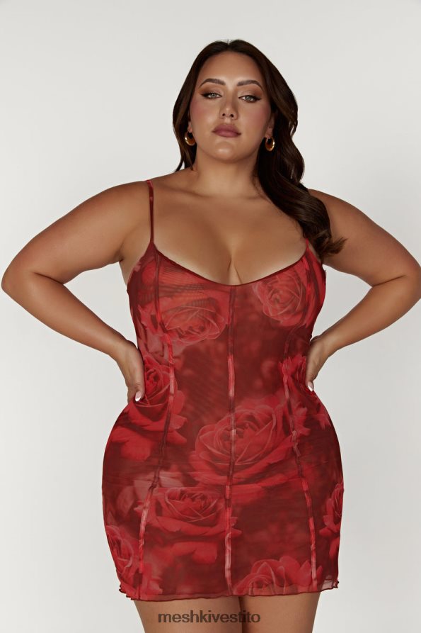 Meshki Miniabito Esther con pannelli in rete vestiario stampa di rose oversize 6L048P565