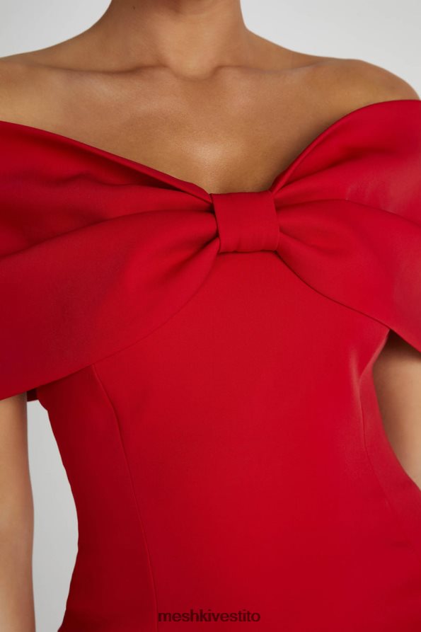 Meshki Miniabito Gwyneth con fiocco e spalle scoperte vestiario rosso 6L048P170