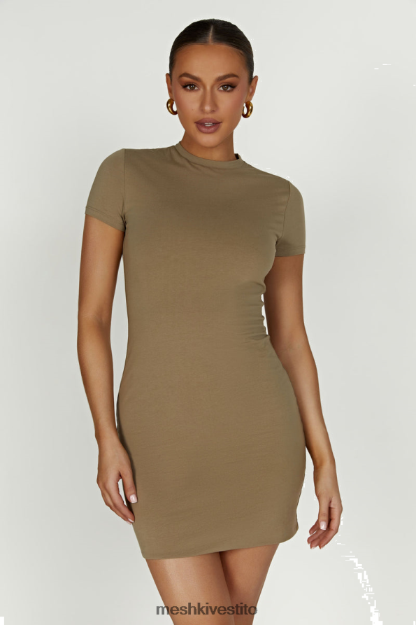 Meshki Miniabito Halston a maniche corte vestiario oliva 6L048P61
