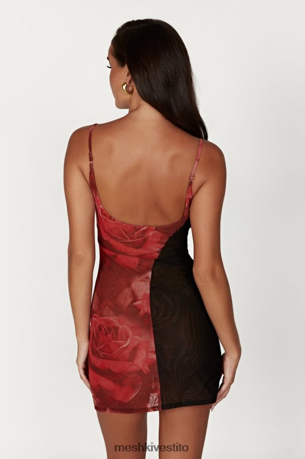 Meshki Miniabito Katarina in rete bicolore vestiario stampa di rose oversize 6L048P587