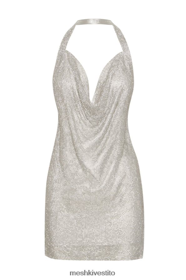 Meshki Miniabito Meilani in rete con strass e schiena scollata vestiario argento 6L048P185