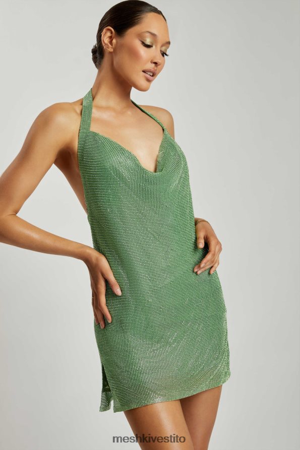 Meshki Miniabito Meilani in rete con strass e schiena scollata vestiario verde 6L048P726