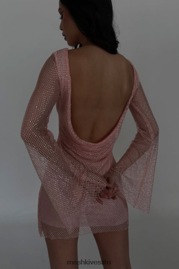 Meshki Miniabito Samira in rete di diamanti con maniche svasate vestiario rosa baby 6L048P315