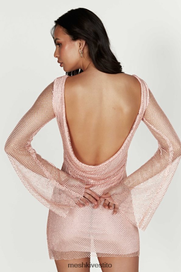 Meshki Miniabito Samira in rete di diamanti con maniche svasate vestiario rosa baby 6L048P315