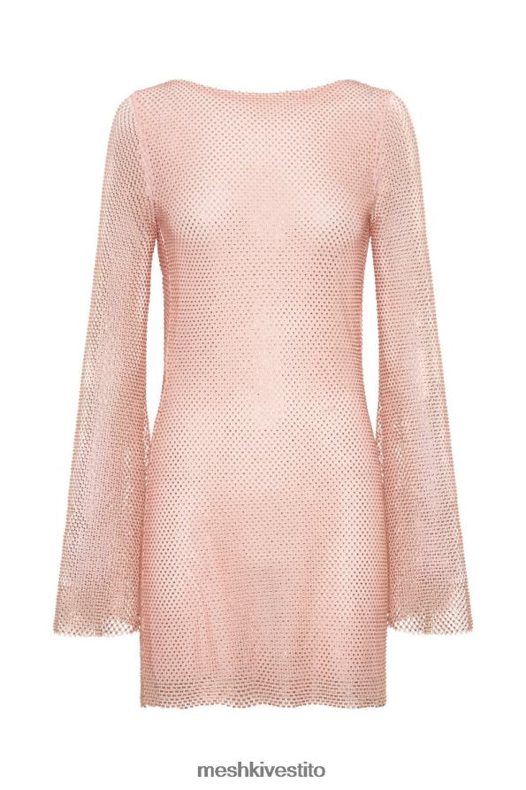 Meshki Miniabito Samira in rete di diamanti con maniche svasate vestiario rosa baby 6L048P315