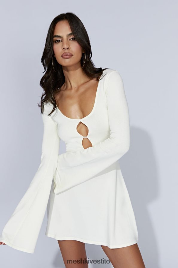 Meshki Miniabito in maglia a maniche lunghe con uccellino vestiario bianco 6L048P454