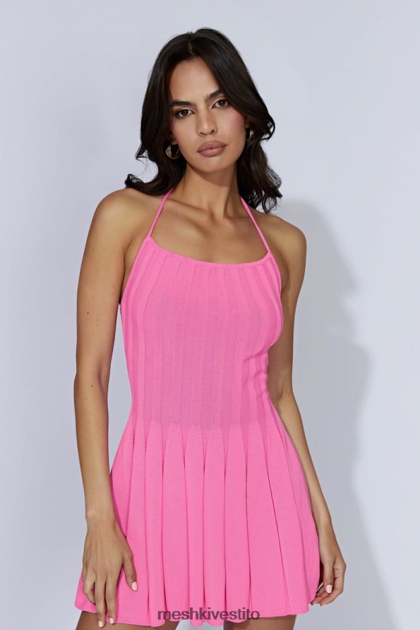 Meshki Miniabito in maglia koa con scollo all\'americana vestiario rosa gomma da masticare 6L048P519