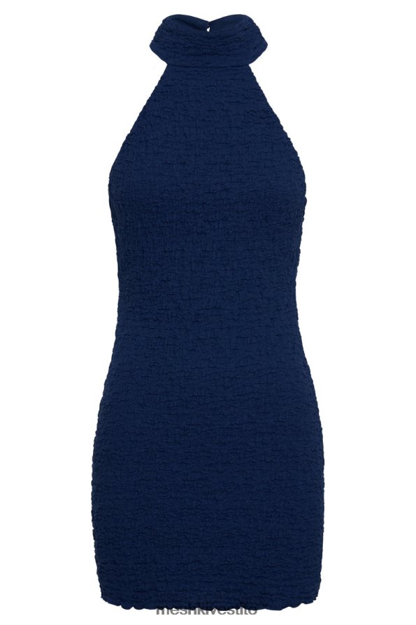 Meshki Miniabito yuki con scollo all\'americana testurizzato vestiario marina di mezzanotte 6L048P499