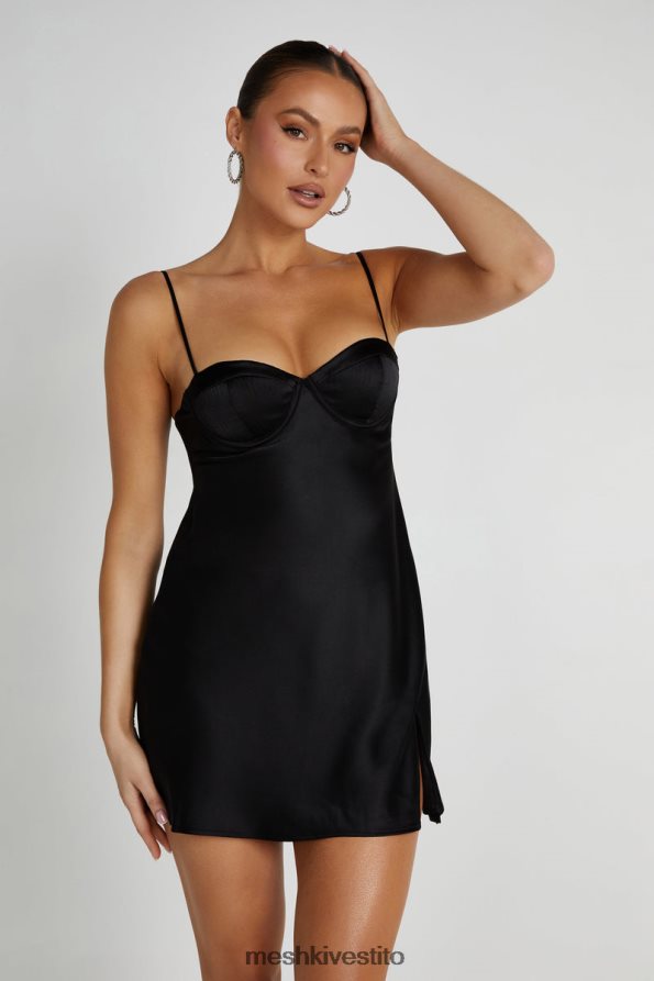 Meshki Miniabito zahli in raso con cuciture superiori vestiario nero 6L048P225