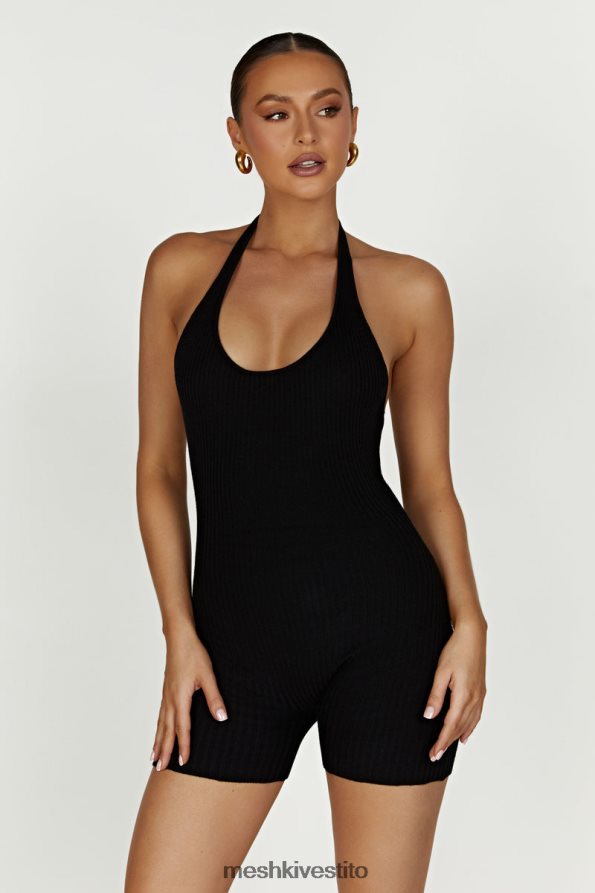 Meshki tuta corta in maglia aitana con scollo all'americana vestiario nero 6L048P1391