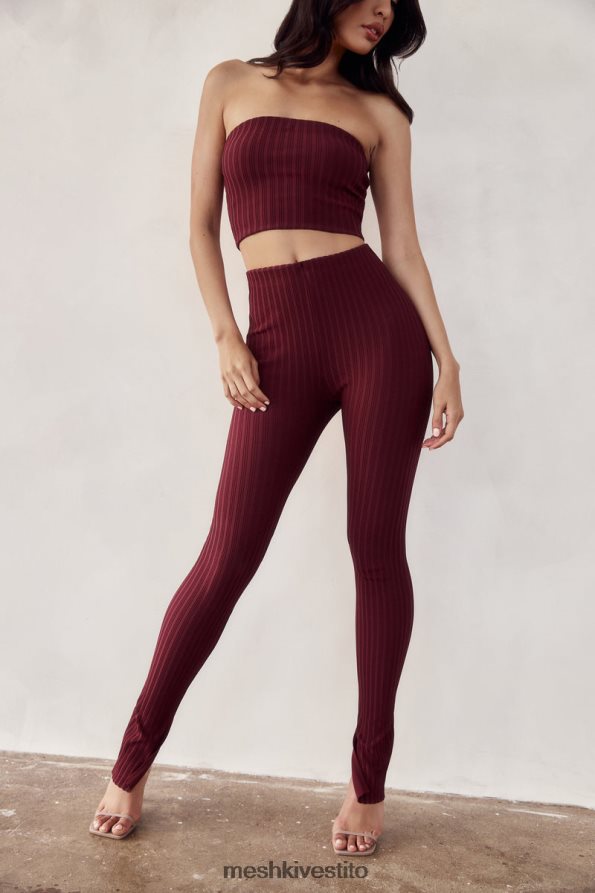 Meshki leggings jordi in maglia con spacco laterale vestiario cioccolato alla ciliegia 6L048P1473