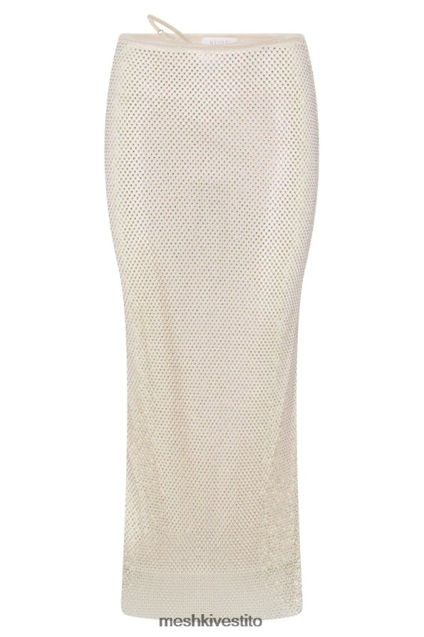 Meshki Gonna midi Rayne in rete con strass vestiario crema 6L048P1378