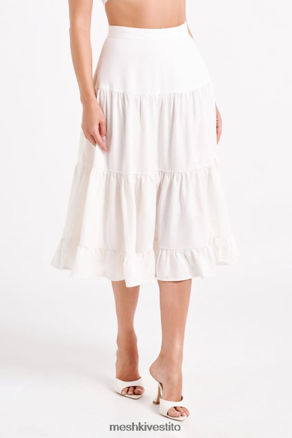 Meshki Gonna midi in lino a strati Hilaria vestiario bianco 6L048P1227