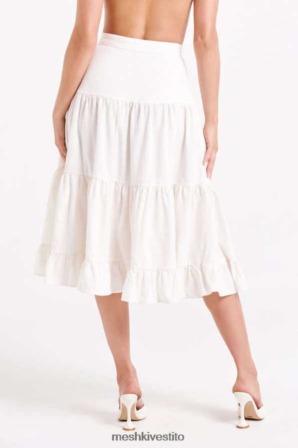 Meshki Gonna midi in lino a strati Hilaria vestiario bianco 6L048P1227