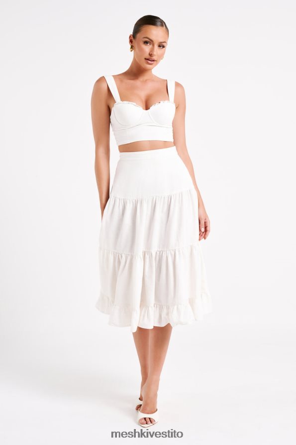 Meshki Gonna midi in lino a strati Hilaria vestiario bianco 6L048P1227