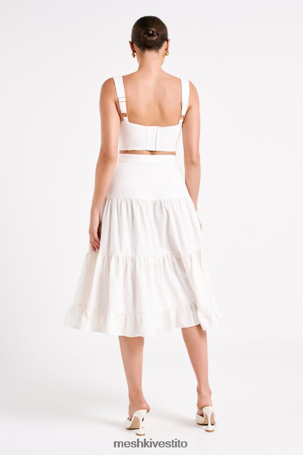 Meshki Gonna midi in lino a strati Hilaria vestiario bianco 6L048P1227