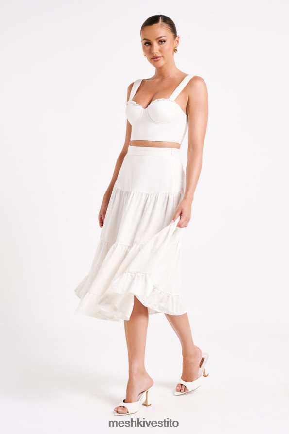 Meshki Gonna midi in lino a strati Hilaria vestiario bianco 6L048P1227