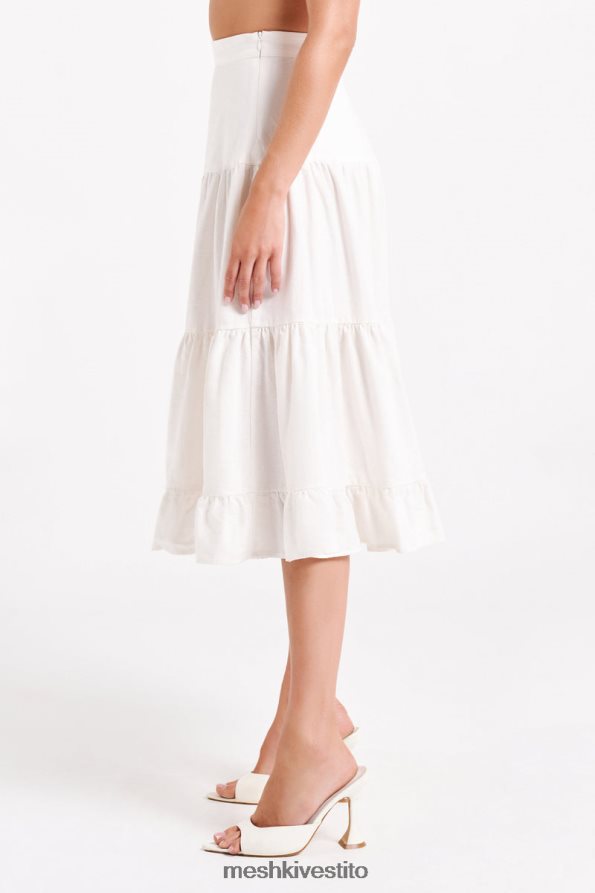Meshki Gonna midi in lino a strati Hilaria vestiario bianco 6L048P1227