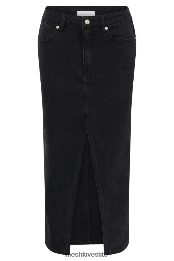 Meshki gonna midi in denim di acacia vestiario nero lavato 6L048P1299