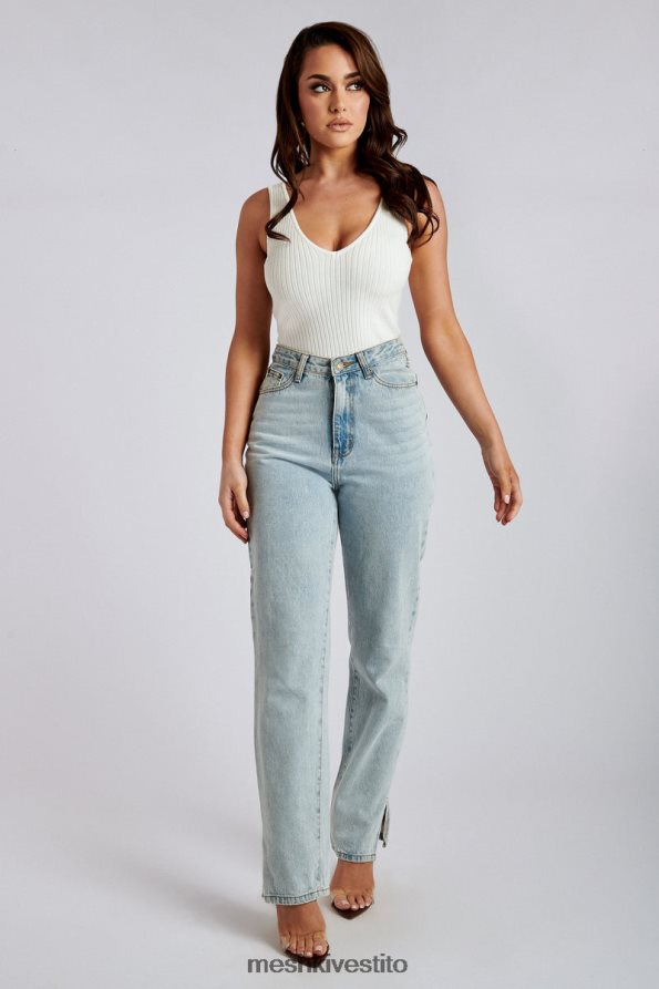 Meshki Jeans Pia con gamba larga e spacco laterale vestiario azzurro 6L048P1382