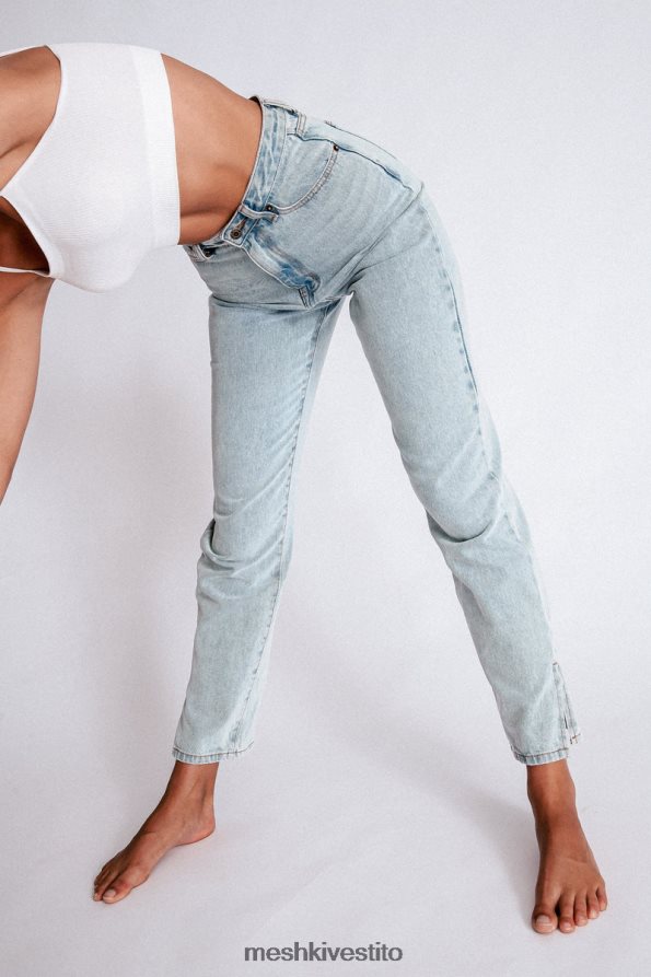 Meshki Jeans Pia con gamba larga e spacco laterale vestiario azzurro 6L048P1382