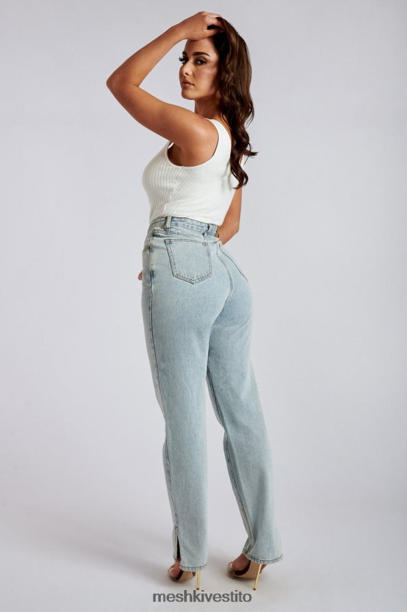 Meshki Jeans Pia con gamba larga e spacco laterale vestiario azzurro 6L048P1382