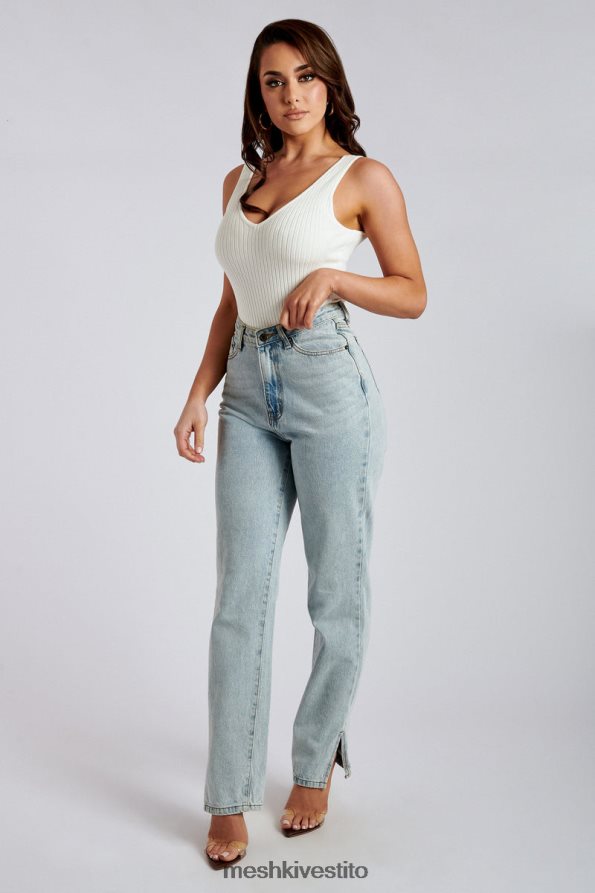 Meshki Jeans Pia con gamba larga e spacco laterale vestiario azzurro 6L048P1382