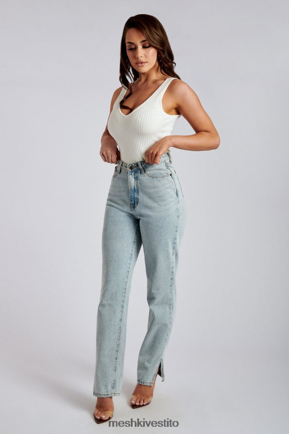Meshki Jeans Pia con gamba larga e spacco laterale vestiario azzurro 6L048P1382