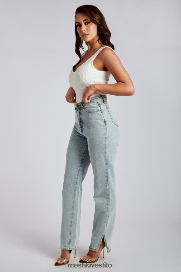 Meshki Jeans Pia con gamba larga e spacco laterale vestiario azzurro 6L048P1382