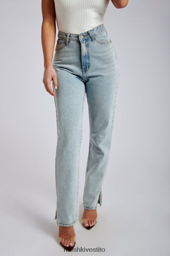 Meshki Jeans Pia con gamba larga e spacco laterale vestiario azzurro 6L048P1382