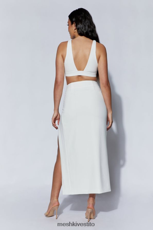 Meshki Arla maxi gonna in crêpe con spacco sulla coscia a vita alta vestiario bianco 6L048P1421