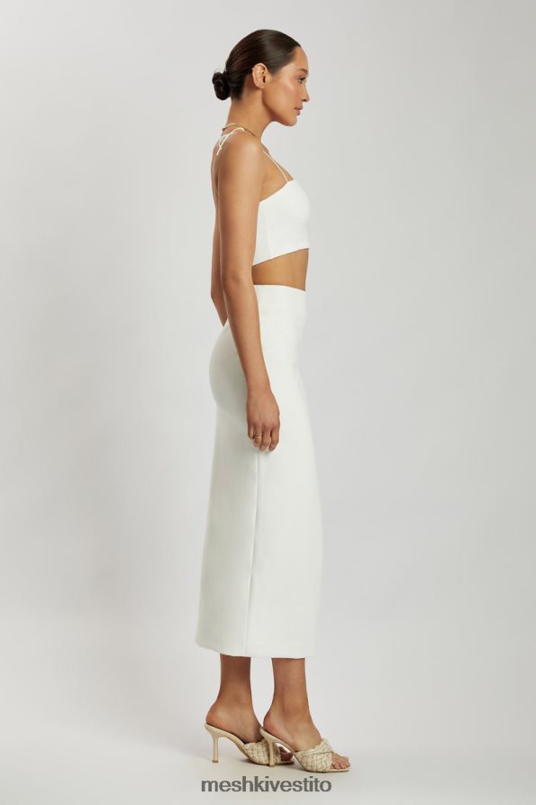 Meshki Arla maxi gonna in crêpe con spacco sulla coscia a vita alta vestiario bianco 6L048P1421