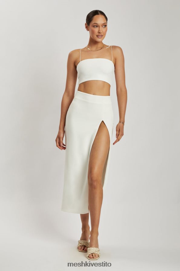 Meshki Arla maxi gonna in crêpe con spacco sulla coscia a vita alta vestiario bianco 6L048P1421