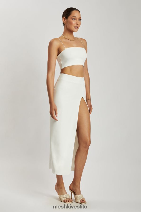 Meshki Arla maxi gonna in crêpe con spacco sulla coscia a vita alta vestiario bianco 6L048P1421
