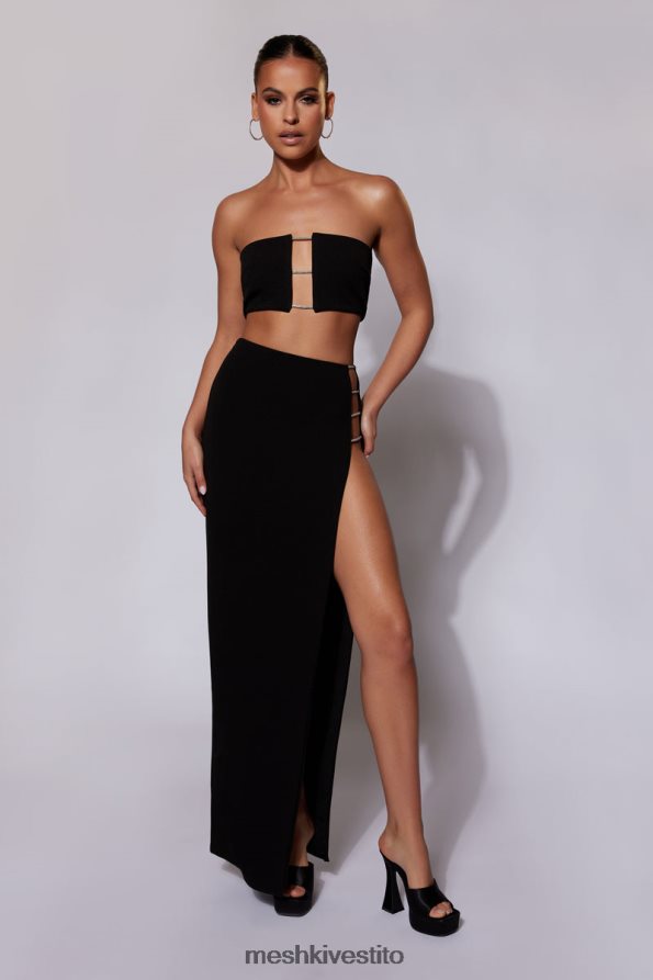 Meshki Gonna lunga Anastasia in corda diamante con spacco vestiario nero 6L048P1557