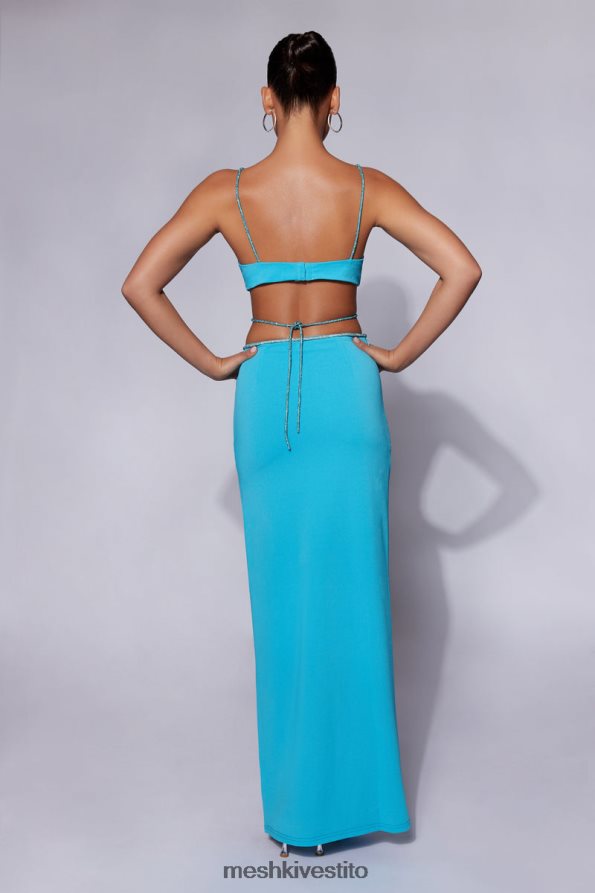 Meshki Gonna lunga Sweeney Diamante con spacco vestiario blu ciano 6L048P1550