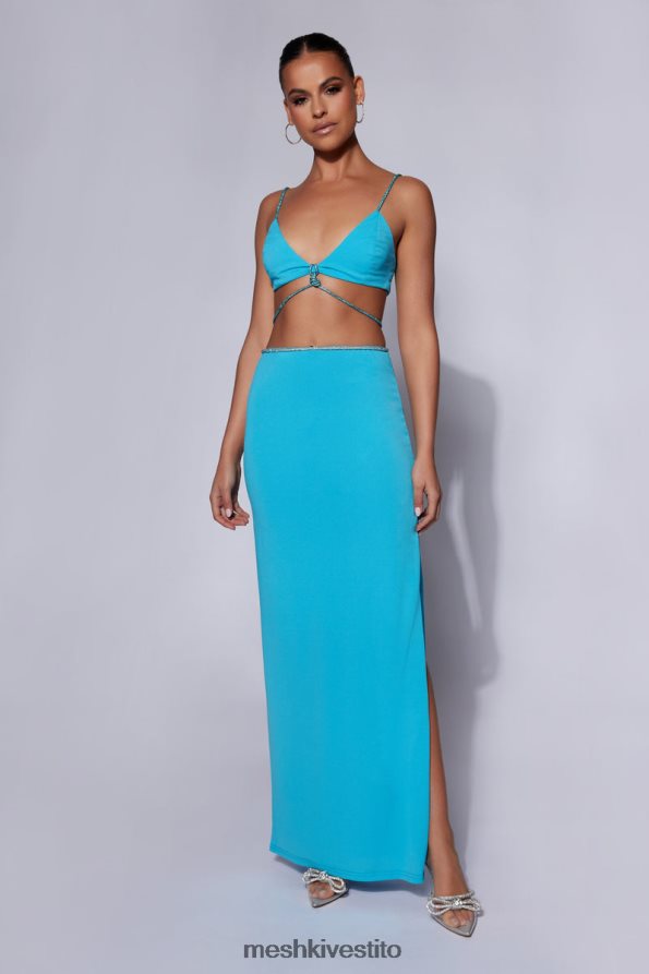 Meshki Gonna lunga Sweeney Diamante con spacco vestiario blu ciano 6L048P1550