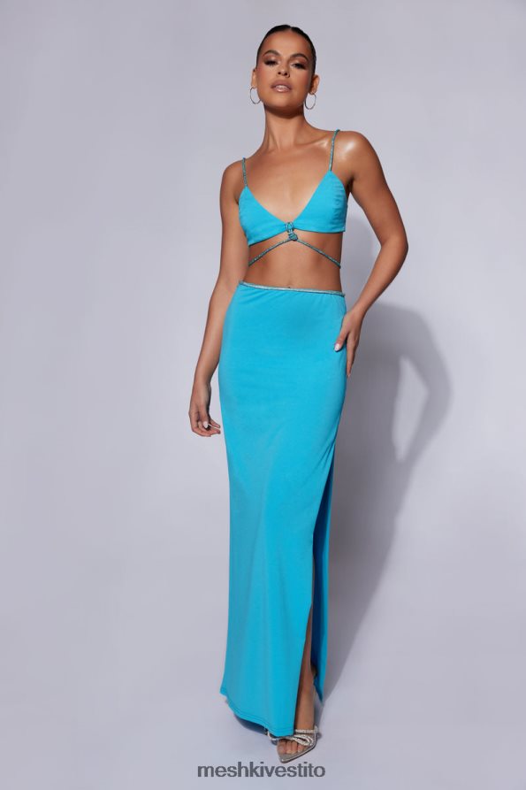 Meshki Gonna lunga Sweeney Diamante con spacco vestiario blu ciano 6L048P1550