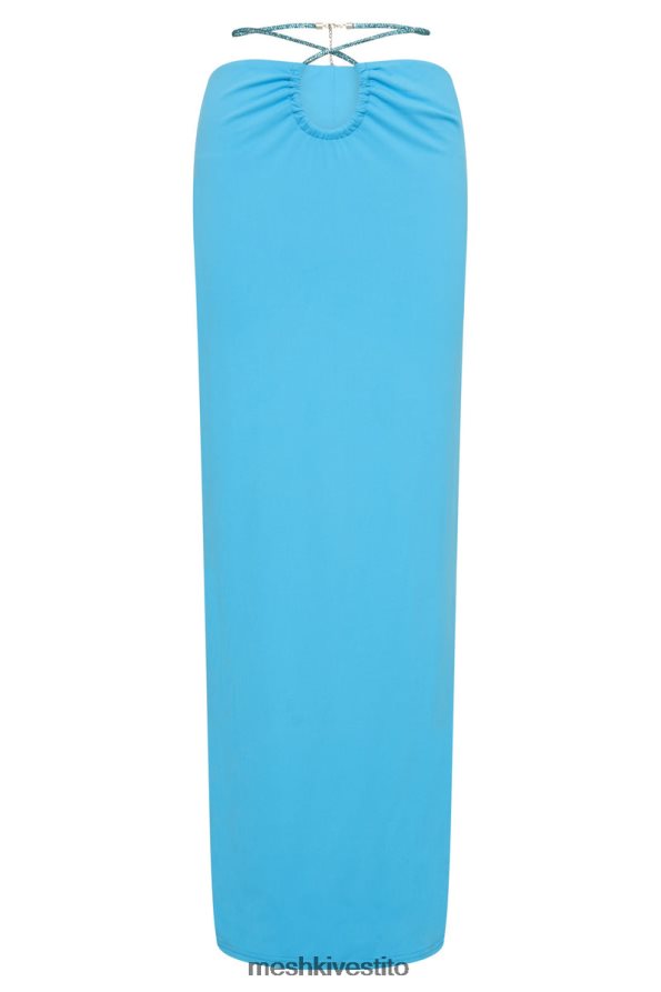 Meshki Gonna lunga con ruche in corda di diamanti rubino vestiario blu ciano 6L048P1559