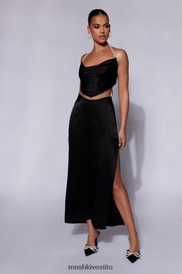 Meshki Gonna lunga in corda Christie Diamante vestiario nero 6L048P1476