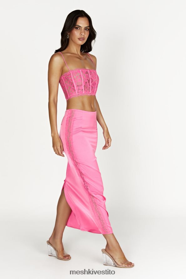 Meshki Gonna lunga in pizzo Bellamy vestiario rosa gomma da masticare 6L048P1529