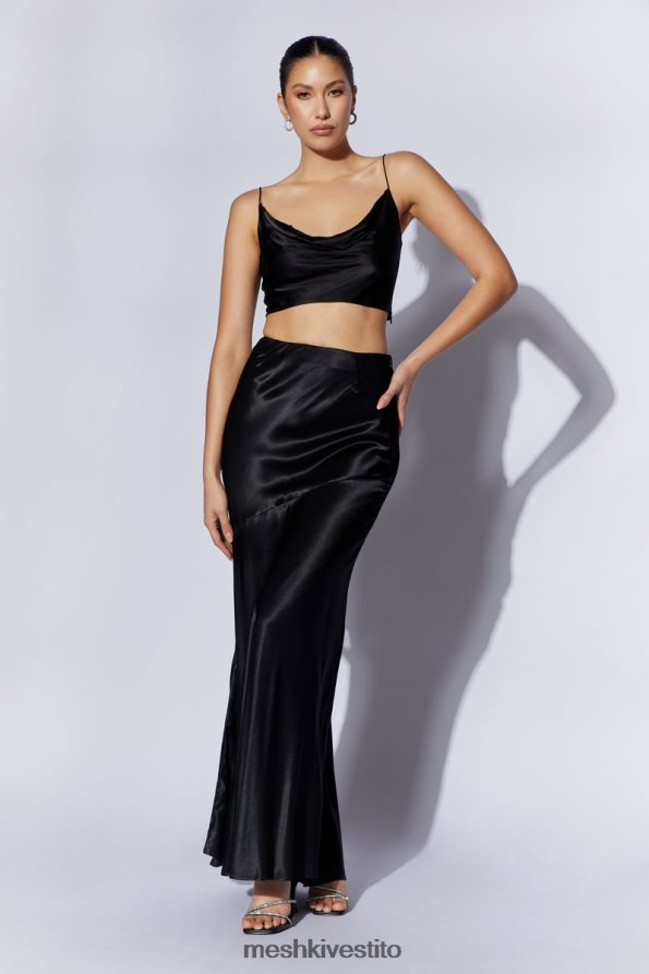 Meshki Gonna lunga in satin color papavero vestiario nero 6L048P1527