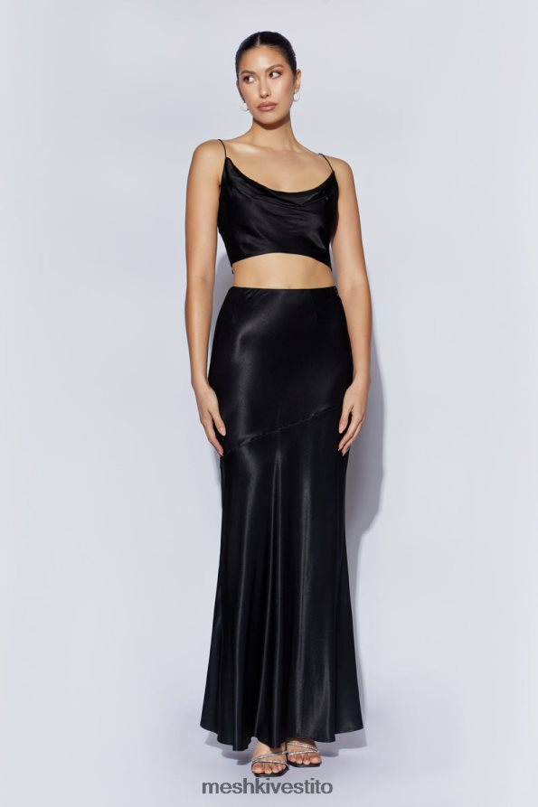 Meshki Gonna lunga in satin color papavero vestiario nero 6L048P1527