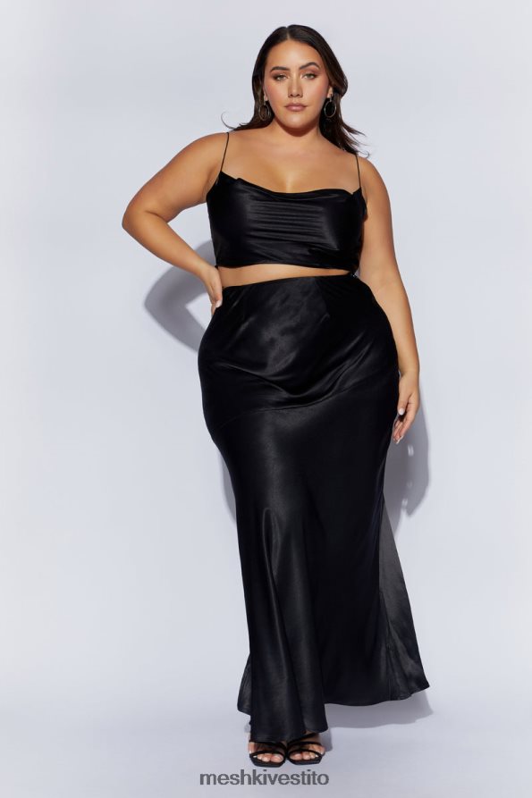 Meshki Gonna lunga in satin color papavero vestiario nero 6L048P1527