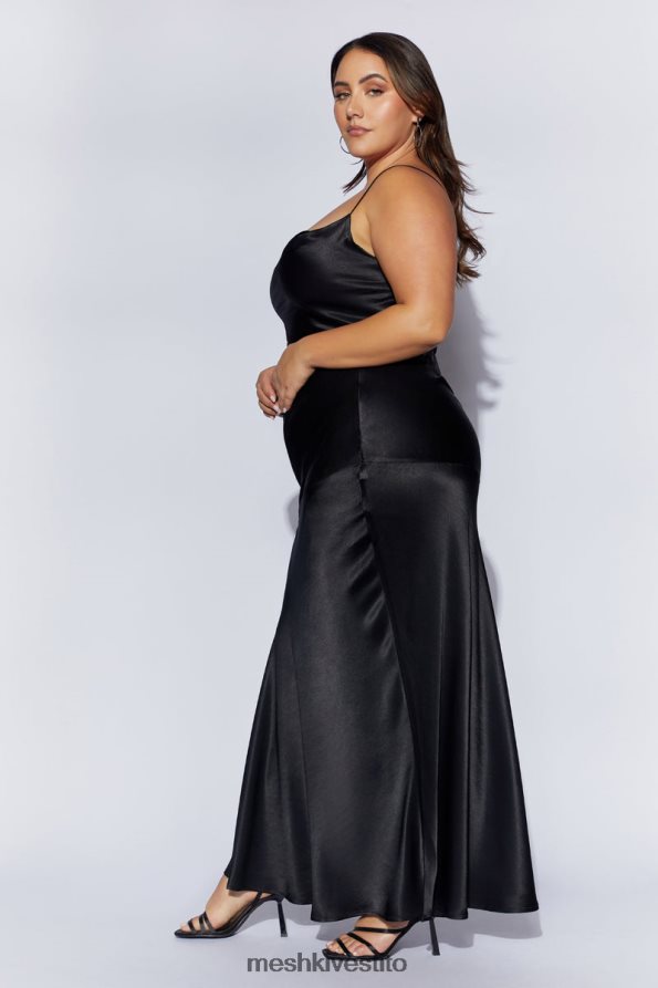Meshki Gonna lunga in satin color papavero vestiario nero 6L048P1527