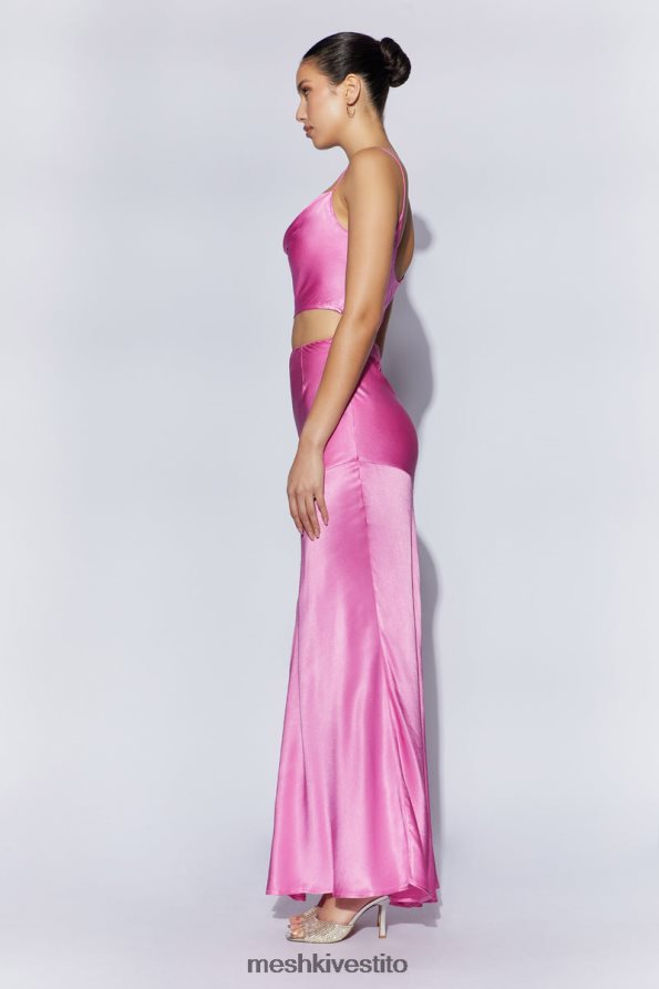 Meshki Gonna lunga in satin color papavero vestiario rosa 6L048P1523