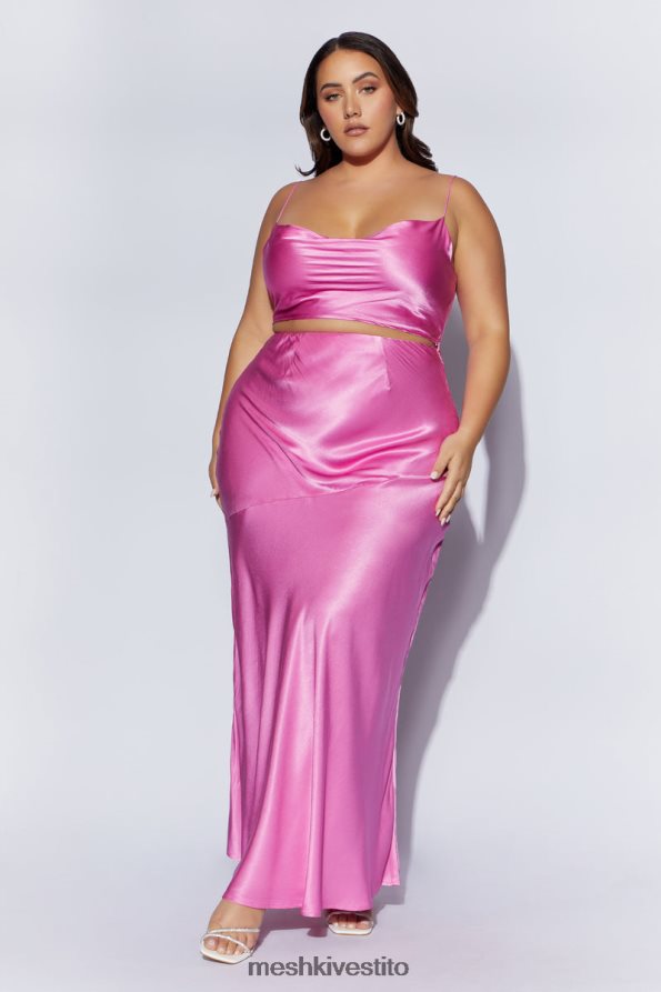 Meshki Gonna lunga in satin color papavero vestiario rosa 6L048P1523