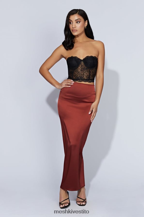 Meshki Mariah maxi gonna in raso vestiario cioccolato alla ciliegia 6L048P1471