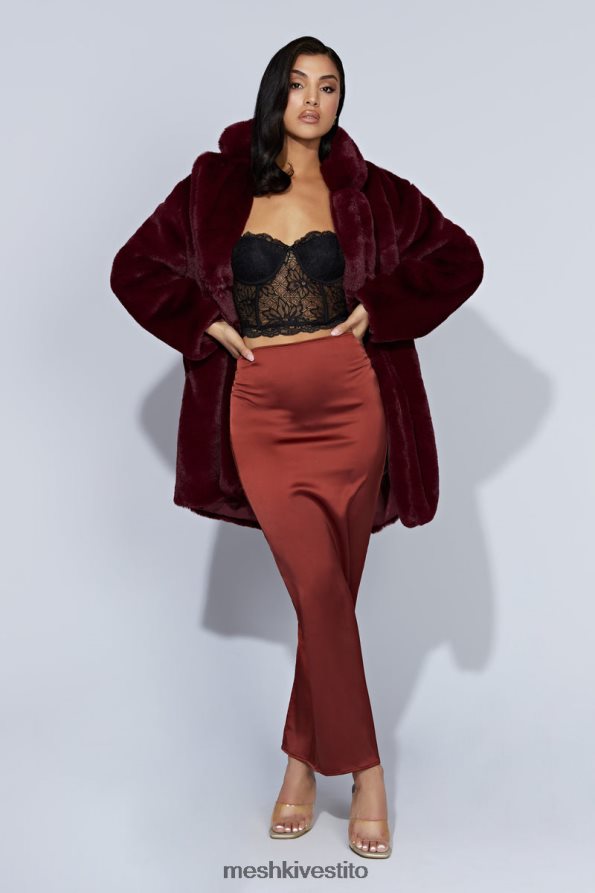 Meshki Mariah maxi gonna in raso vestiario cioccolato alla ciliegia 6L048P1471