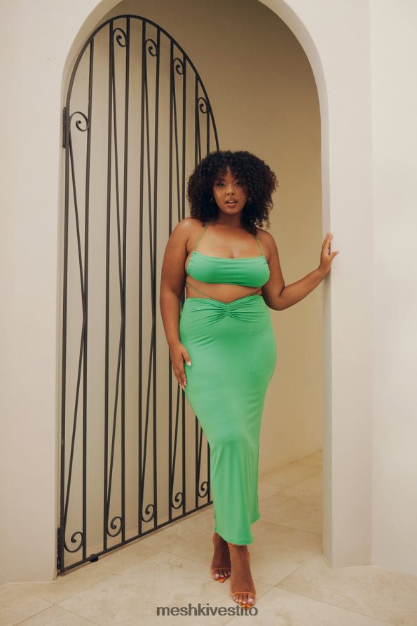Meshki maxi gonna con ruches color ambra vestiario verde 6L048P1573